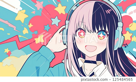 戴著耳機聽音樂的女孩 125484565