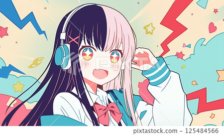 戴著耳機聽音樂的女孩 125484566