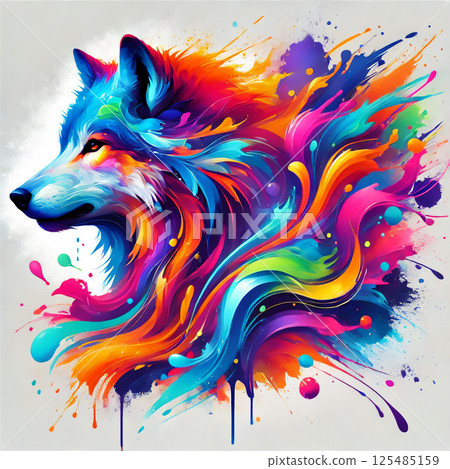 Fantastic wolf art painted in vibrant colors 125485159