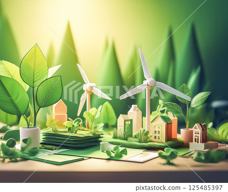 永續發展與生態生活：以環境保護與永續生活為主題的插圖 125485397