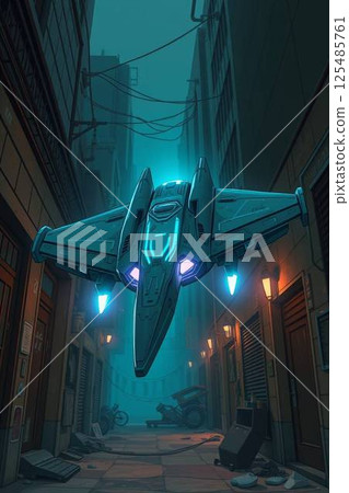 夜間城市上空的飛行物體 夜間城市上空的飛行物體 125485761