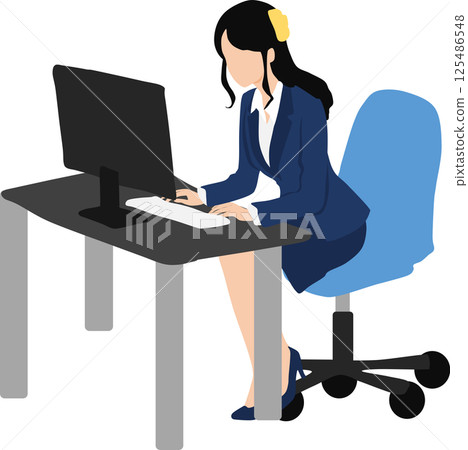 一位女士在辦公室工作的插圖 125486548