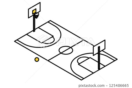 籃球場的簡單線條畫等距圖 125486665