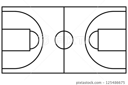 Simple line drawing illustration of a basketball court 125486675
