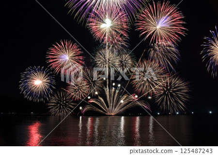 映照在水面上的煙火 夏日煙火大會 霞煙火 125487243