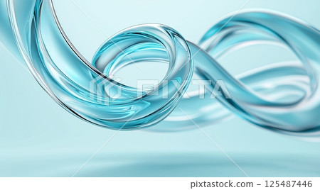 Abstract fluid glass sculpture with blue swirls on light background 125487446