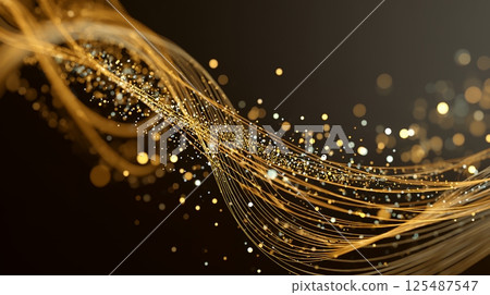 Gold line drawing flowing background image AI 125487547