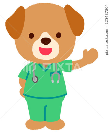 Cute dog doctor A dog doctor wearing scrubs 125487804