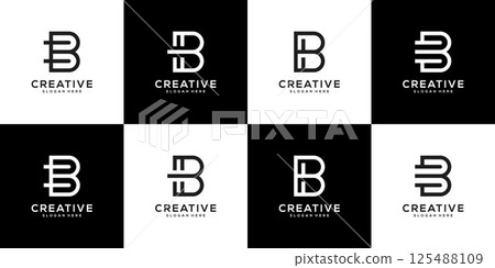 set of initial Letter B Abstract Vector Logo Design Template. Creative Typographic Concept Icon 125488109