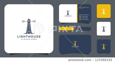 Lighthouse logo vector design and business card 125488192