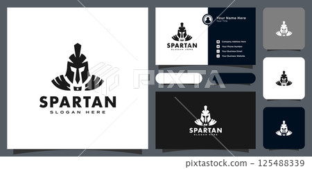 Spartan helmet logo vector designs and business card Spartan helmet logo vector designs and business card 125488339