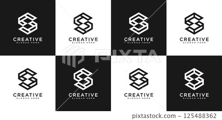 set of Initial letter S hexagon Logo design vector 125488362