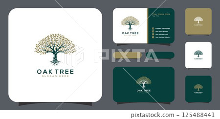 black oak tree logo and roots design 125488441