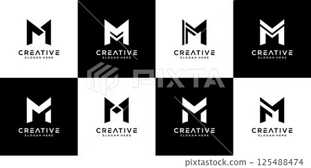 set of initials letter M abstract logo vector design 125488474
