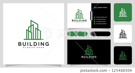 Building logo with line art style and business card 125488509