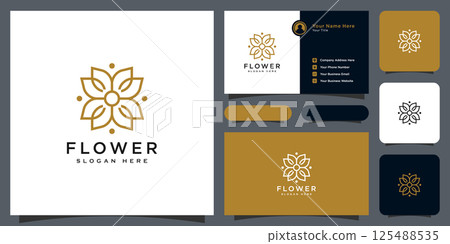 Flower mono line luxury logo with business card design Flower mono line luxury logo with business card design 125488535