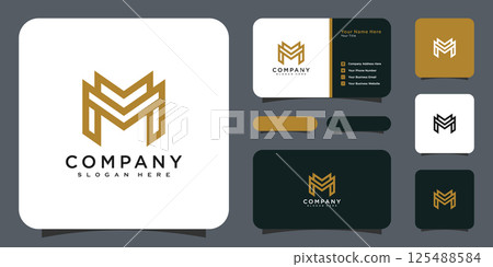initials letter M logo vector design and business card 125488584