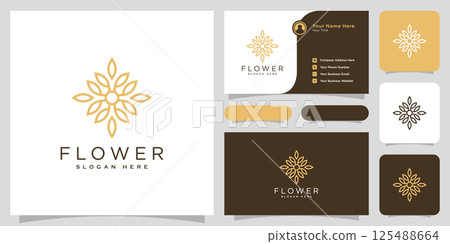 Flower mono line luxury logo with business card design 125488664