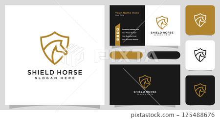 head horse and shield logo vector and business card 125488676