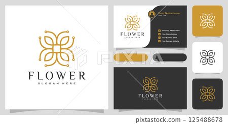 Flower mono line luxury logo with business card design 125488678