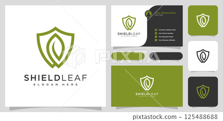 shield leaf logo vector design and business card shield leaf logo vector design and business card 125488688