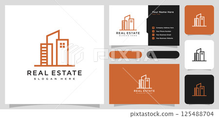 building real estate logo vector line style and business card building real estate logo vector line style and business card 125488704