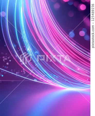 Vibrant neon lights form a triangular prism in a futuristic display Vibrant neon lights form a triangular prism in a futuristic display 125489156