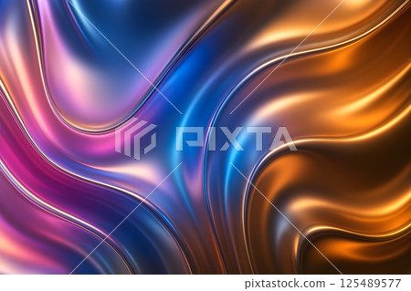 Metallic glitter blue and orange abstract wave background 125489577
