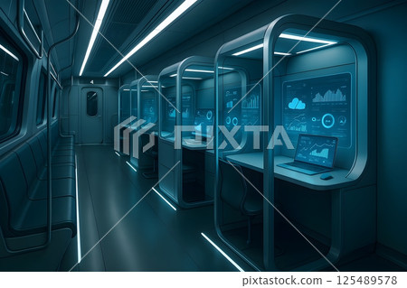 未來派的火車工作區和數位數據螢幕 125489578