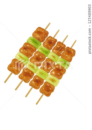 剛烤好的串蔥水彩插圖（食物） 125489903
