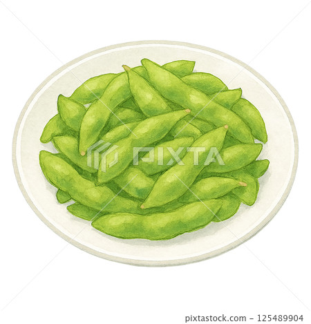 Watercolor illustration of edamame beans served on a plate (food) Watercolor illustration of edamame beans served on a plate (food) 125489904
