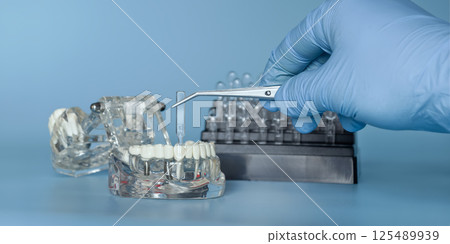 Demonstration of a dental implant with a size scale 125489939