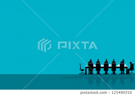 Silhouettes of business team meeting in modern office Abstract background 125490358