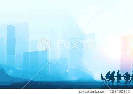 Silhouettes of business team meeting in modern office Abstract background 125490363