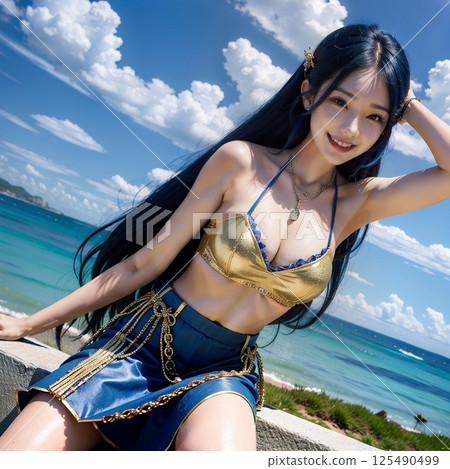 在海灘上微笑——太可愛了！ 125490499