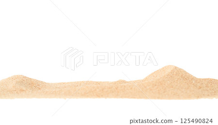 Sand Beach Isolated White Background Texture Summer Desert Zen Garden Coast Ocean for Vacation, Hot Summer Tropical Scene Chill Nature, Summer Time Yoga Holiday Dune Pile Dry Brown Heap Particle. Sand Beach Isolated White Background Texture Summer Desert Zen Garden Coast Ocean for Vacation, Hot Summer Tropical Scene Chill Nature, Summer Time Yoga Holiday Dune Pile Dry Brown Heap Particle. 125490824