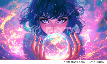Woman holding magic crystal 125490887