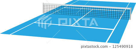 Hard court tennis court and net (sports background material) 125490918