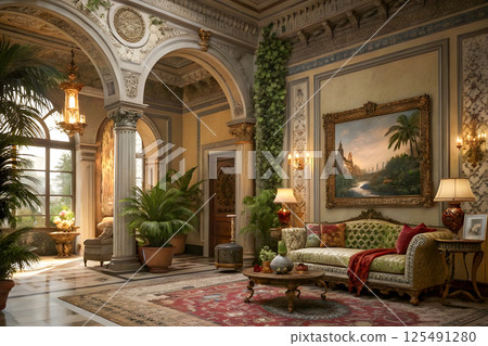luxury classic interior in a restaurant 125491280