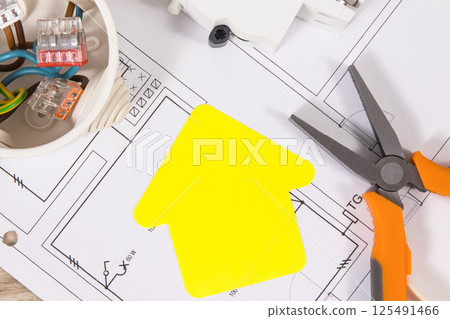Electrical components for electric installations, construction drawings, work tools 125491466