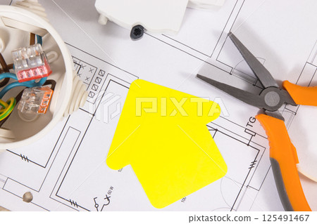 Electrical components for electric installations, construction drawings, work tools 125491467