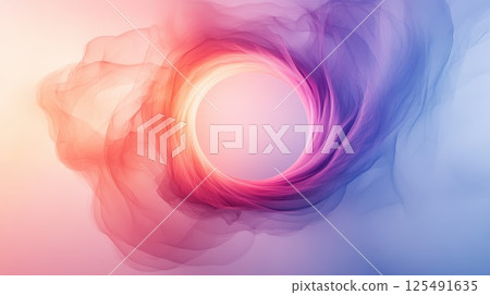 Vibrant swirling abstract composition showcasing a blend of pink and purple hues with a central light circle evoking a sense of motion and energy in a creative digital artwork 125491635