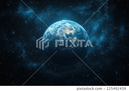 A stunning view of Earth from the lunar surface at dusk showcasing a serene cosmic landscape with craters illuminated by distant stars A stunning view of Earth from the lunar surface at dusk showcasing a serene cosmic landscape with craters illuminated by distant stars 125492439