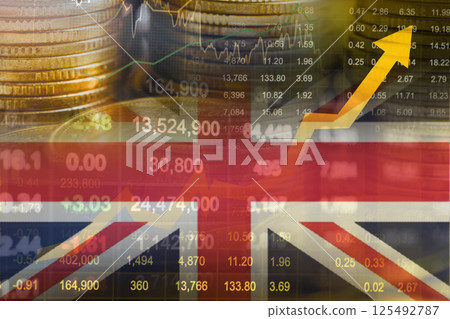 United Kingdom UK flag with stock market finance, economy trend graph digital technology. 125492787