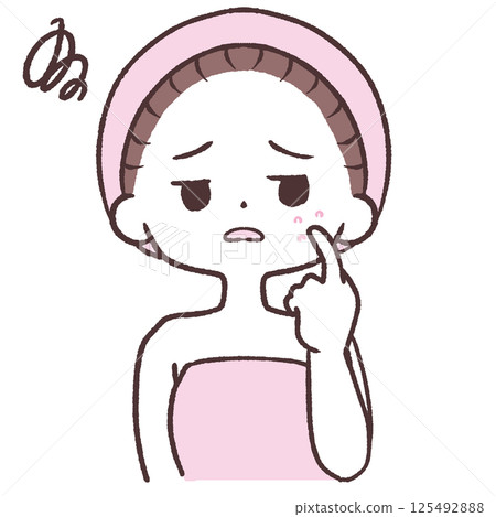 Illustration of a woman who worries about acne 125492888