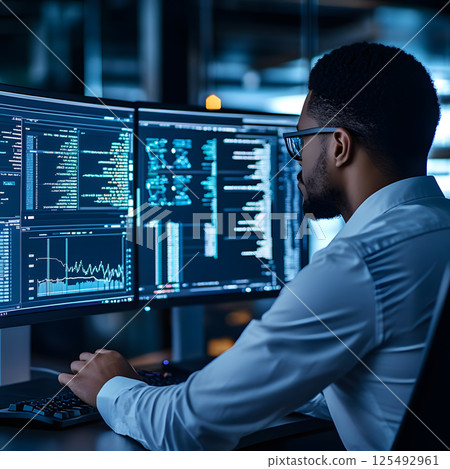 IT professional monitoring online contract security 125492961