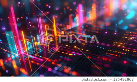 Annual financial analysis glowing data points online 125492962