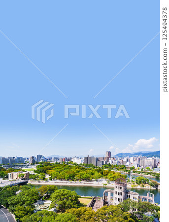 Aerial panoramic photo of Hiroshima Atomic Bomb Dome and Peace Park [Image of Hiroshima City] 125494378