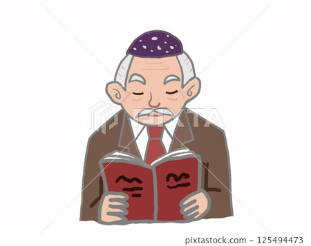 Illustration of a senior man reading the Quran 125494473