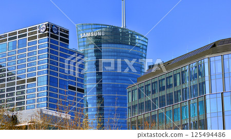 Warsaw, Poland. 28 March 2025. Urban landscape with modern buildings in the Wola district. Warsaw, Poland. 28 March 2025. Urban landscape with modern buildings in the Wola district. 125494486